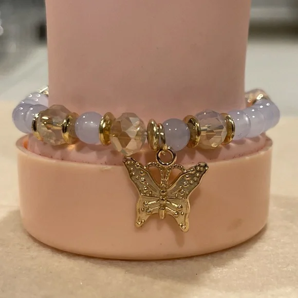 Gold and Blue Butterfly Charm Bracelet Set (2) - Picture 6 of 6